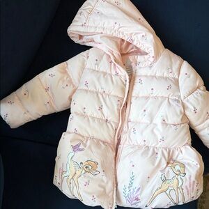 Disney Pink Puffer Jacket with Bambi Design